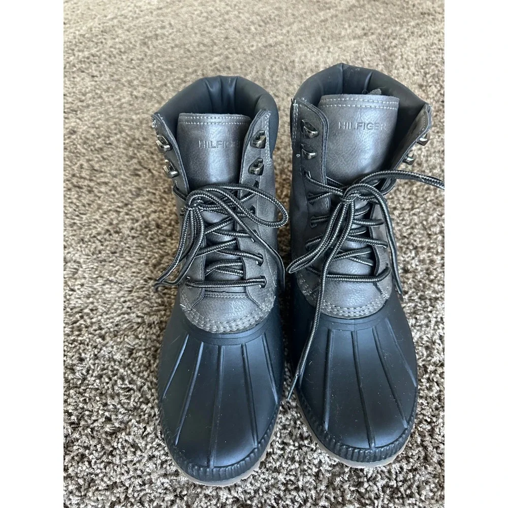 Tommy Hilfiger Colins Mens Grey Black Duck Boots Rain Snow Lace Up
